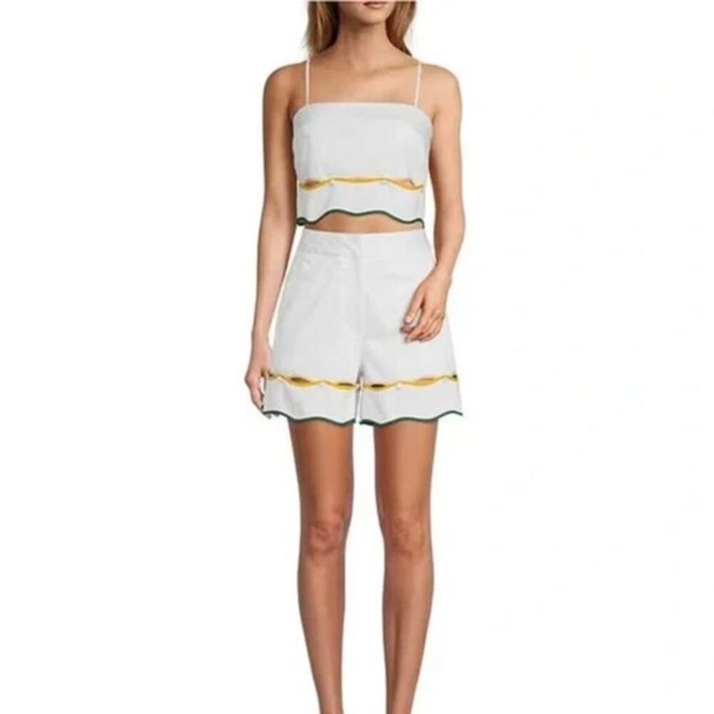 Antonio Melani x The Nat Note Zoe Scalloped Sateen Top White Green Crop Size 6 - Picture 14 of 14
